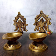 onesilver deepam Brass Shanku Chakra Deepa Arch 9 CM