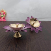 onesilver floral diya Twin Floral Metal Diya Set