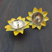 onesilver floral diya Twin Floral Metal Diya Set