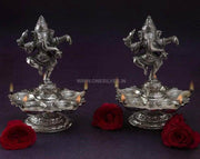 onesilver german silver Antique Nakashi Dancing Ganesh Deepa Pair
