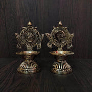 onesilver.in Brass Diya Brass Shankh Chakram Diya