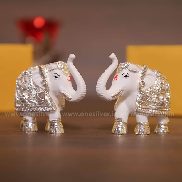 onesilver.in elephants Elephant White Silver Pair 3inches