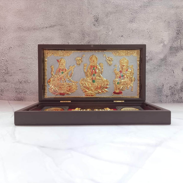 onesilver.in german silver Golden Lakshmi Saraswathi Ganesha Gift Box