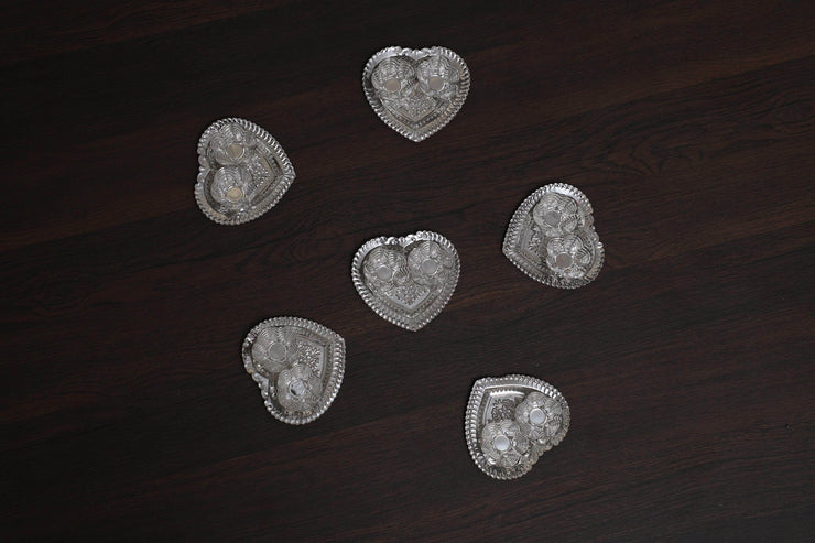 onesilver.in german silver Heart Shape Kumkum Plate 6 pcs