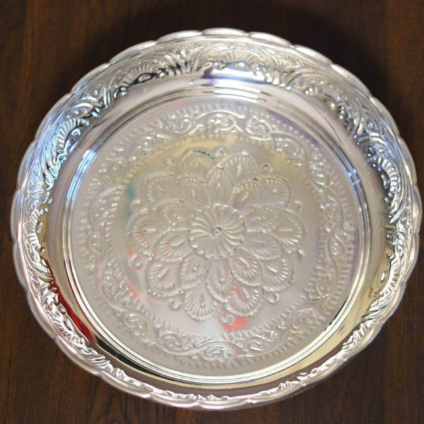 onesilver.in german silver Nakam Pooja Plate With Stand 11"