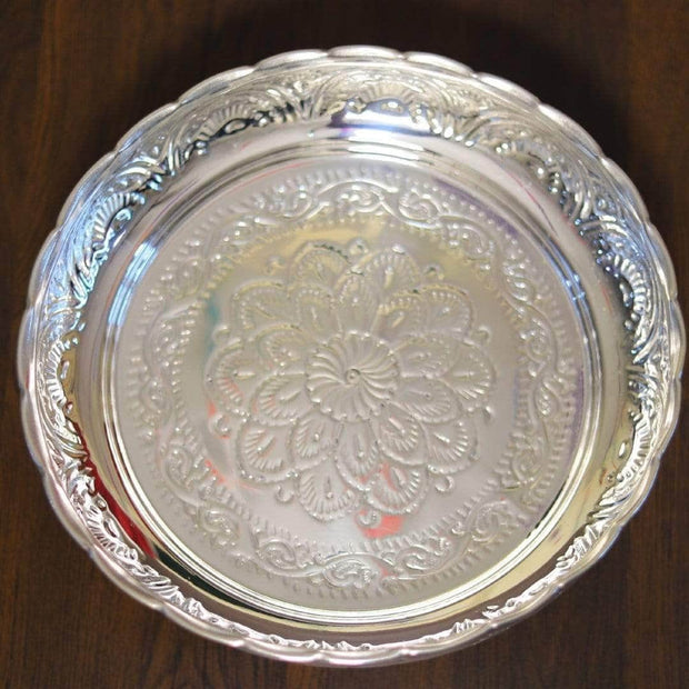 onesilver.in german silver Nakam Pooja Plate With Stand 12"