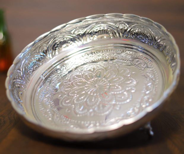 onesilver.in german silver Nakam Pooja Plate With Stand 9"