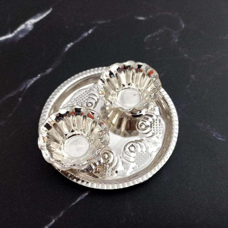 onesilver.in german silver Round Shape Karanda Plate