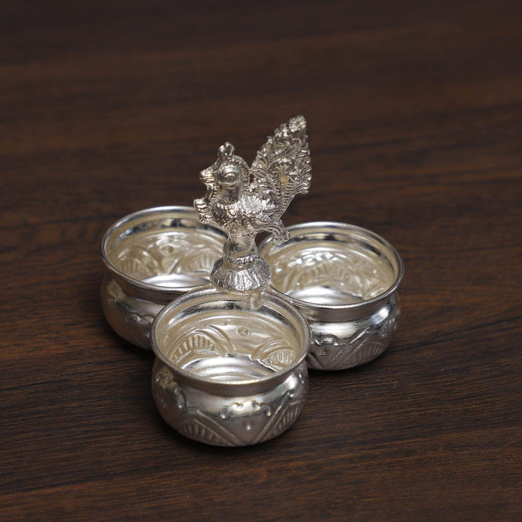 onesilver.in german silver Three Cup Panchwala peacock Small