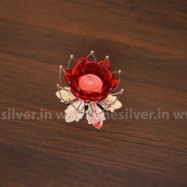 onesilver.in gift set Flower Candle stand Red
