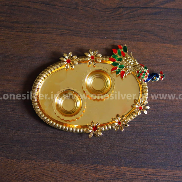 Buy G K EXCLUSIVE German Silver Haldi Kumkum Bharani Box With Peacock  Holder/Punchwala 3 Cup For Puja And Gift Purpose, Round Online at Low  Prices in India - Amazon.in