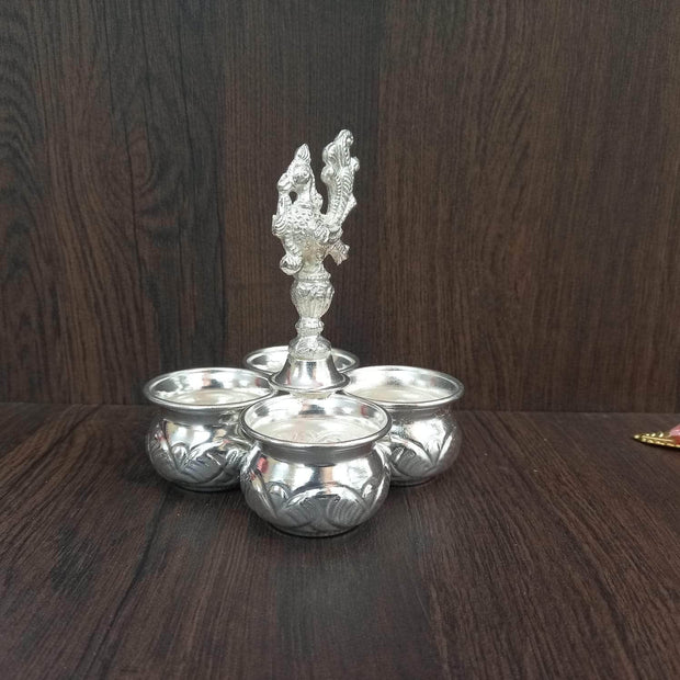 onesilver.in Kumkum holder GS 4 Cups with Peacock Stand