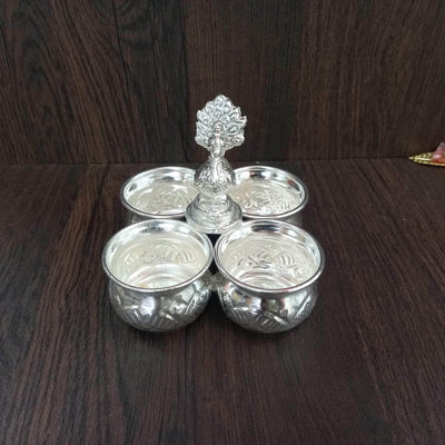 onesilver.in Kumkum holder GS 4 Cups with Peacock Stand