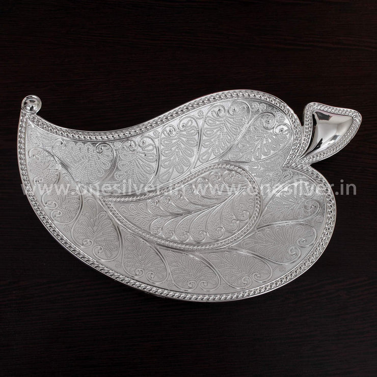 onesilver.in leaf bowl GS Silver Plated Leaf Tray 6"