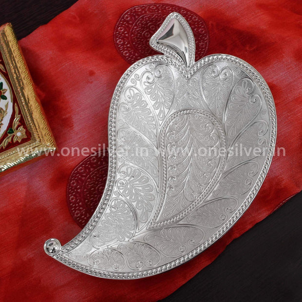 onesilver.in leaf bowl GS Silver Plated Leaf Tray 6"