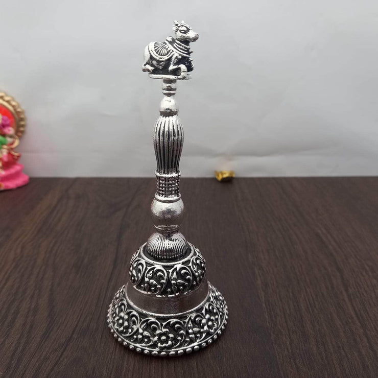 onesilver.in silver bell Nandi Antique GS Pooja Bell Mixed 13 CM