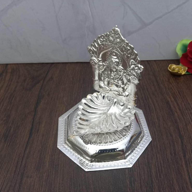 onesilver.in Silver Diya Arch Leaf Ganesha Diya