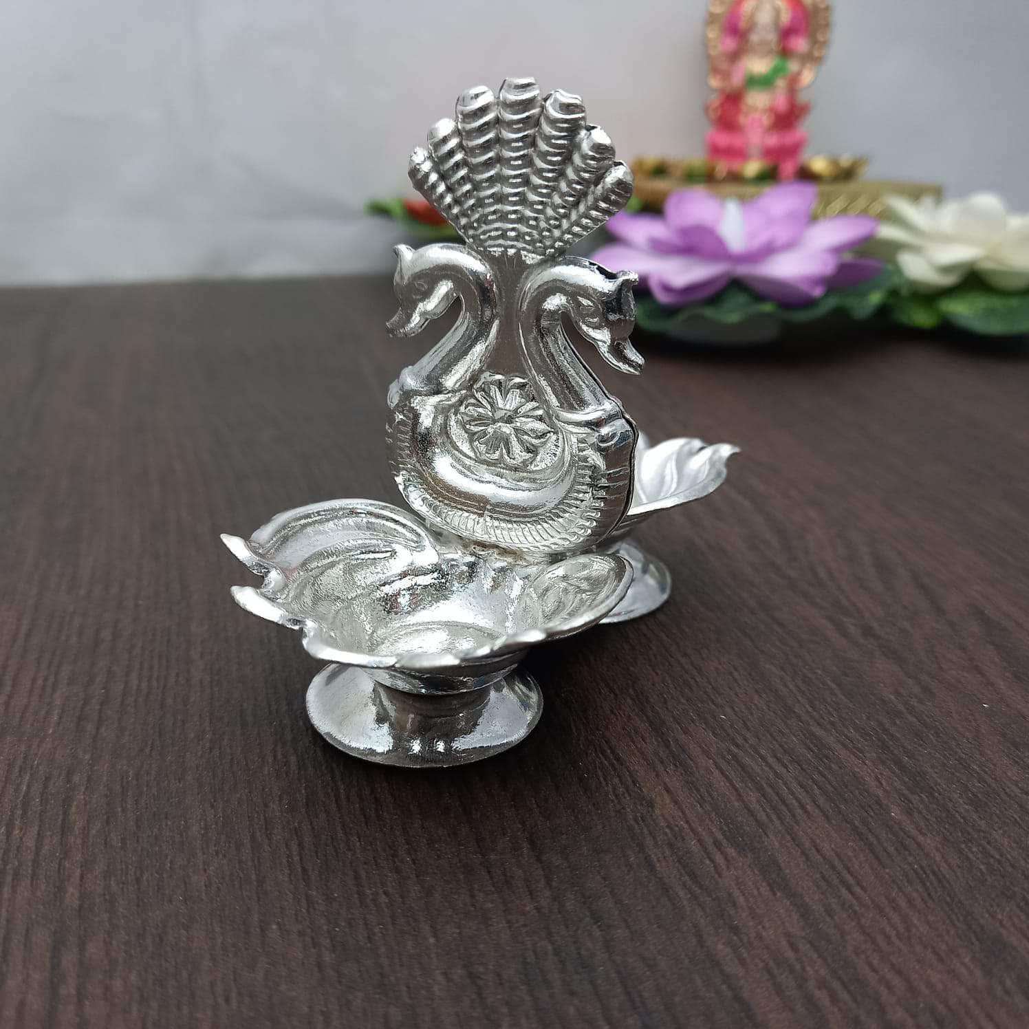 Silver Haldi Kumkum and Rice Plate for Pooja - 1-1-S384 in 49.000 Grams