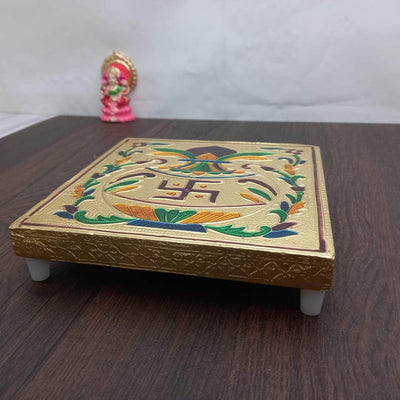 onesilver.in wooden peetha Square Floral Chowki 6"x6"